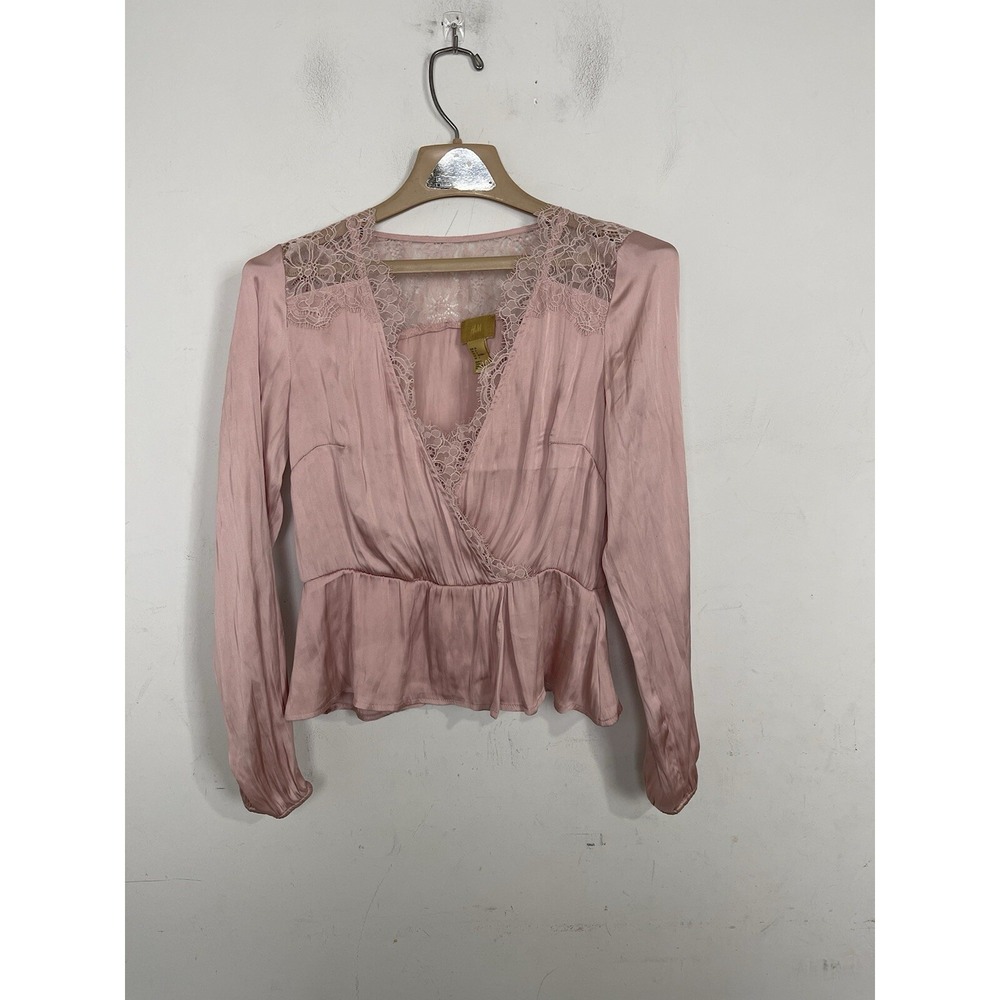 H&M Womens Shirt 4 Pink Coquette Valentines Satin Feminine Holiday Event Evening